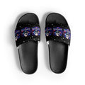 Top view of black Spoonieverse women's slides with star print