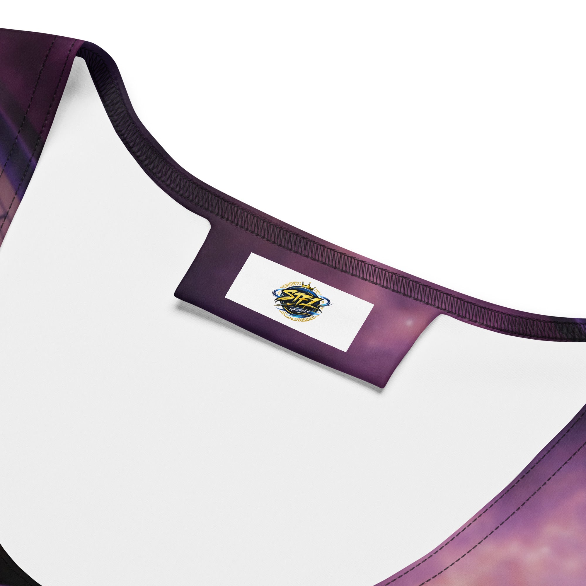 Close-up of STF1 Graphix logo tag  in bodycon dress