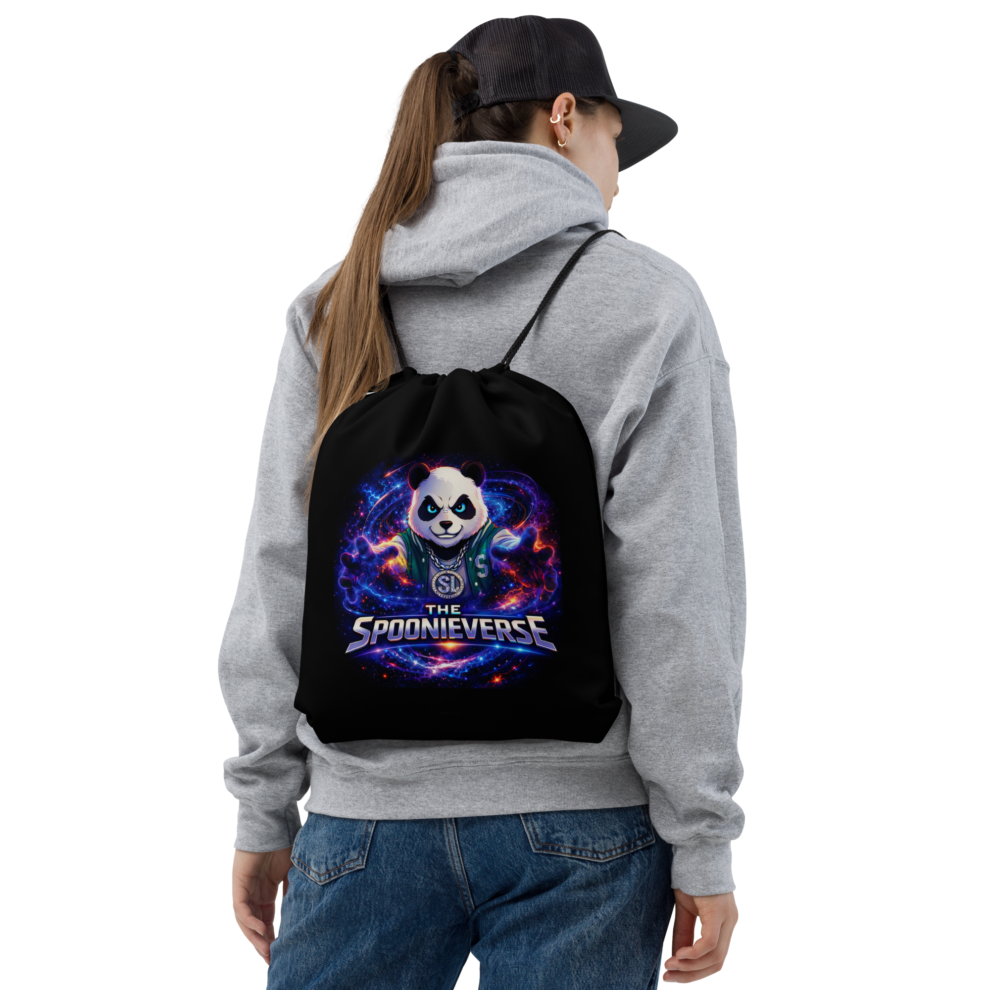 Spoonieverse drawstring bag featuring original STF1 Graphix artwork every day use
