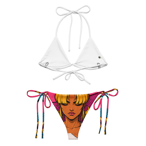 Back view of Donnah recycled bikini featuring original STF1 character art