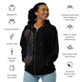 Product mockupVelzara Queen of the Blood Moon zip hoodie front view worn by model
