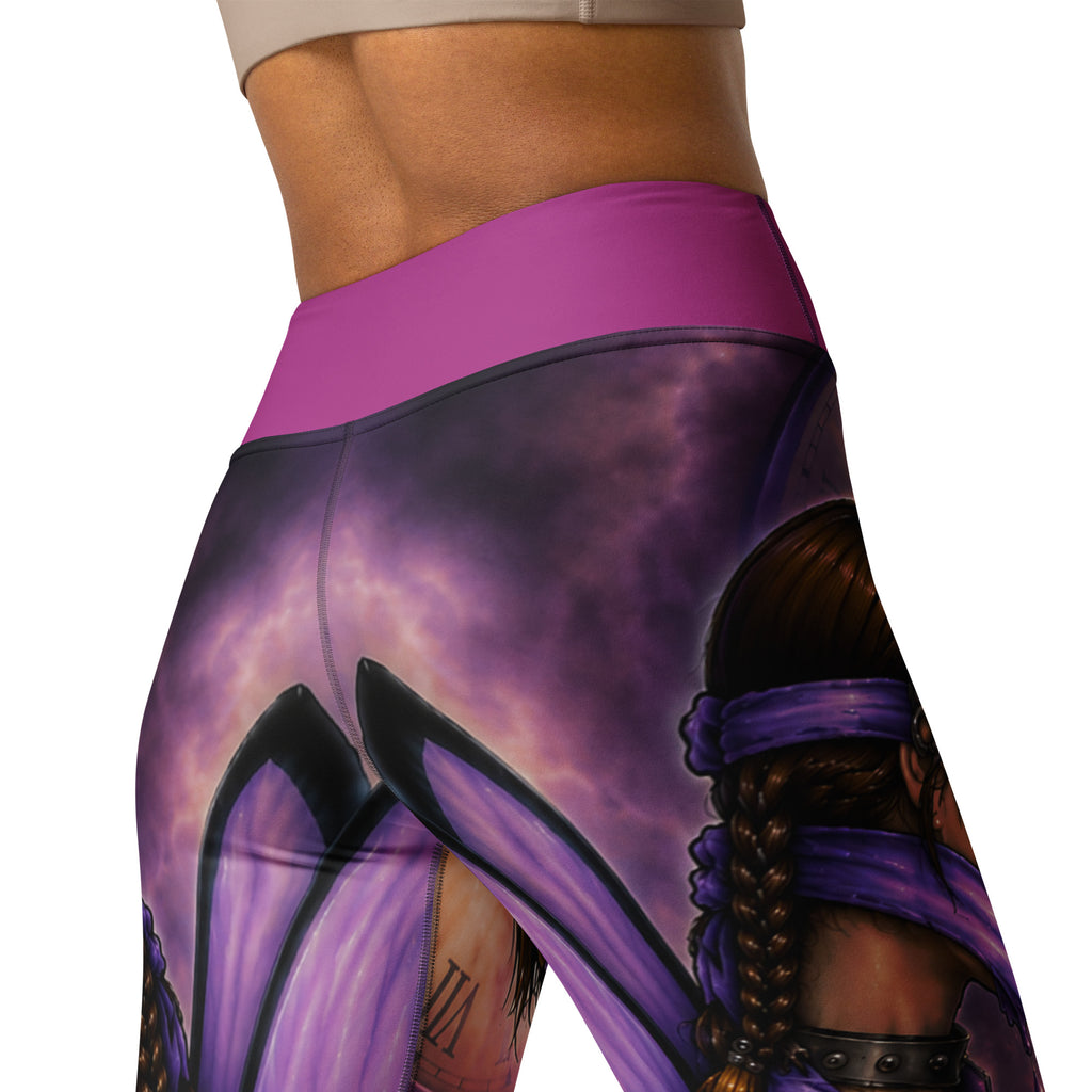Close-up of Bound original STF1 artwork on leggings waist back view