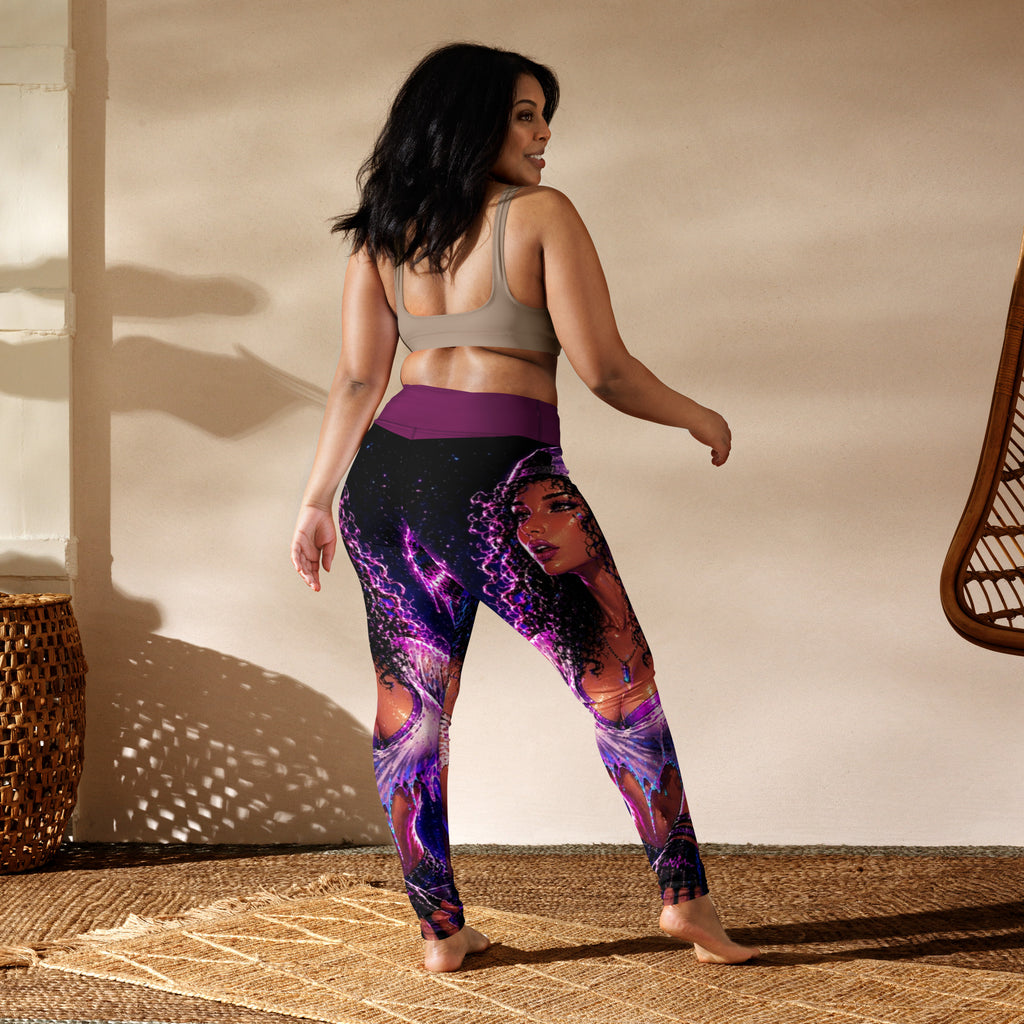 Drop the Bass Yoga Leggings lifestyle back view with STF1 Graphix artwork
