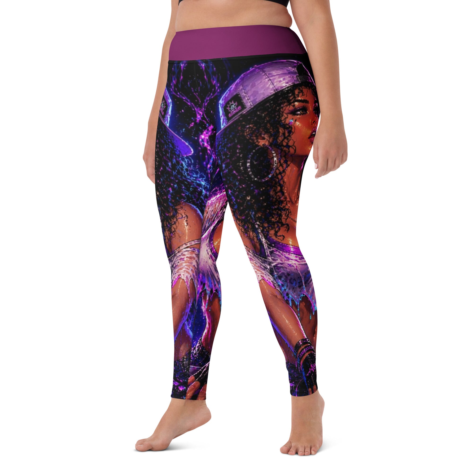 Drop the Bass Yoga Leggings three-quarter front view worn by model