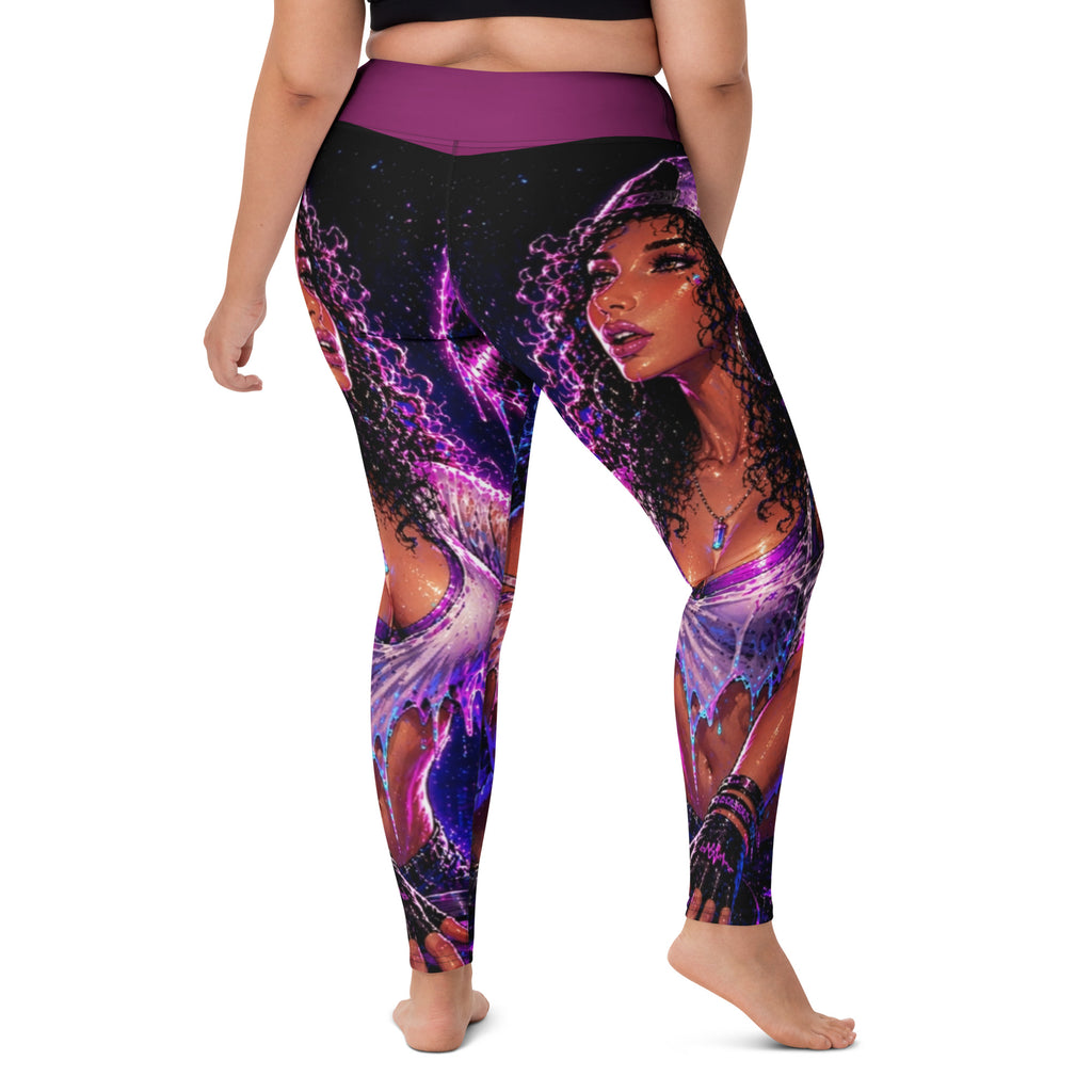 Drop the Bass Yoga Leggings three-quarter side view worn by model