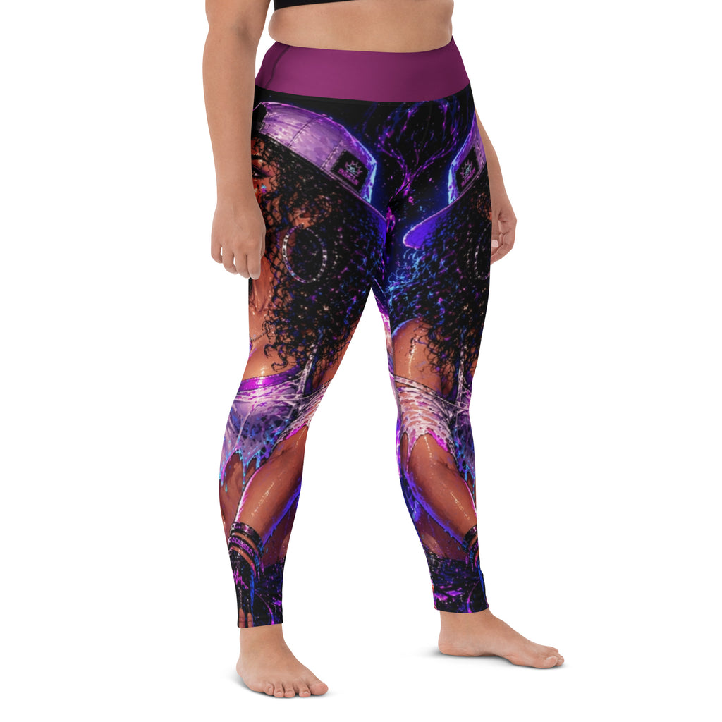 Drop the Bass Yoga Leggings side view worn by model