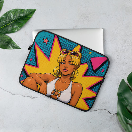 Donnah laptop sleeve detail featuring original STF1 character art