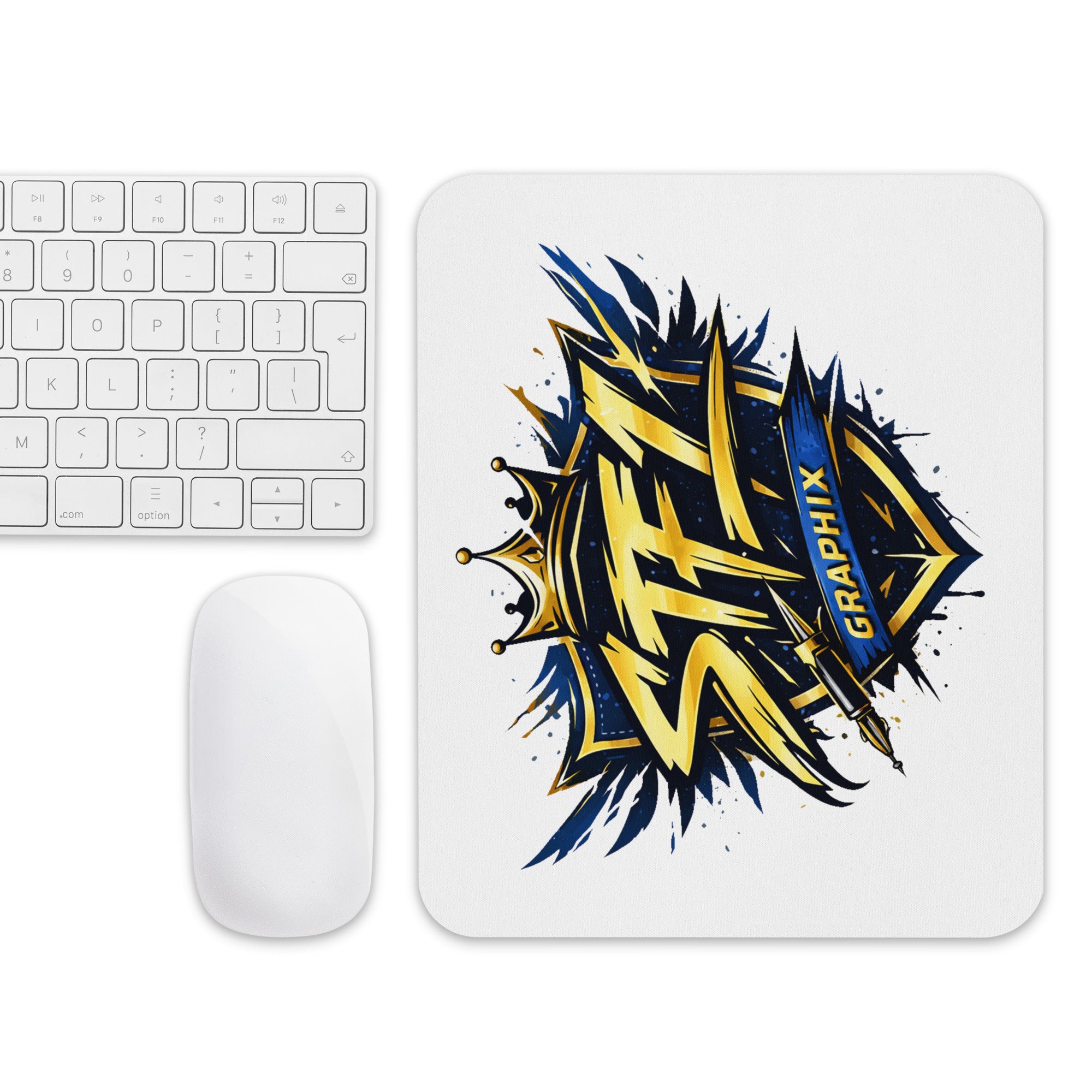 STF1 Graphix Shield Logo white mouse pad desk set up