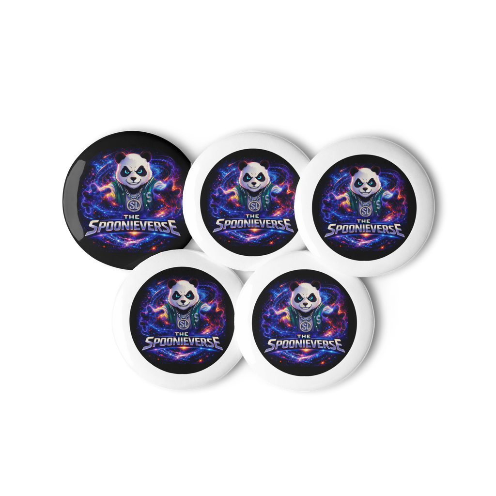 Close-up of Spoonieverse collectible pin button designs