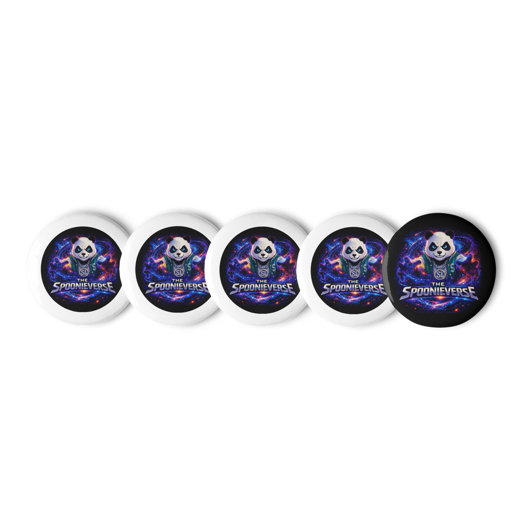 Spoonieverse pin button set featuring original STF1 Graphix artwork