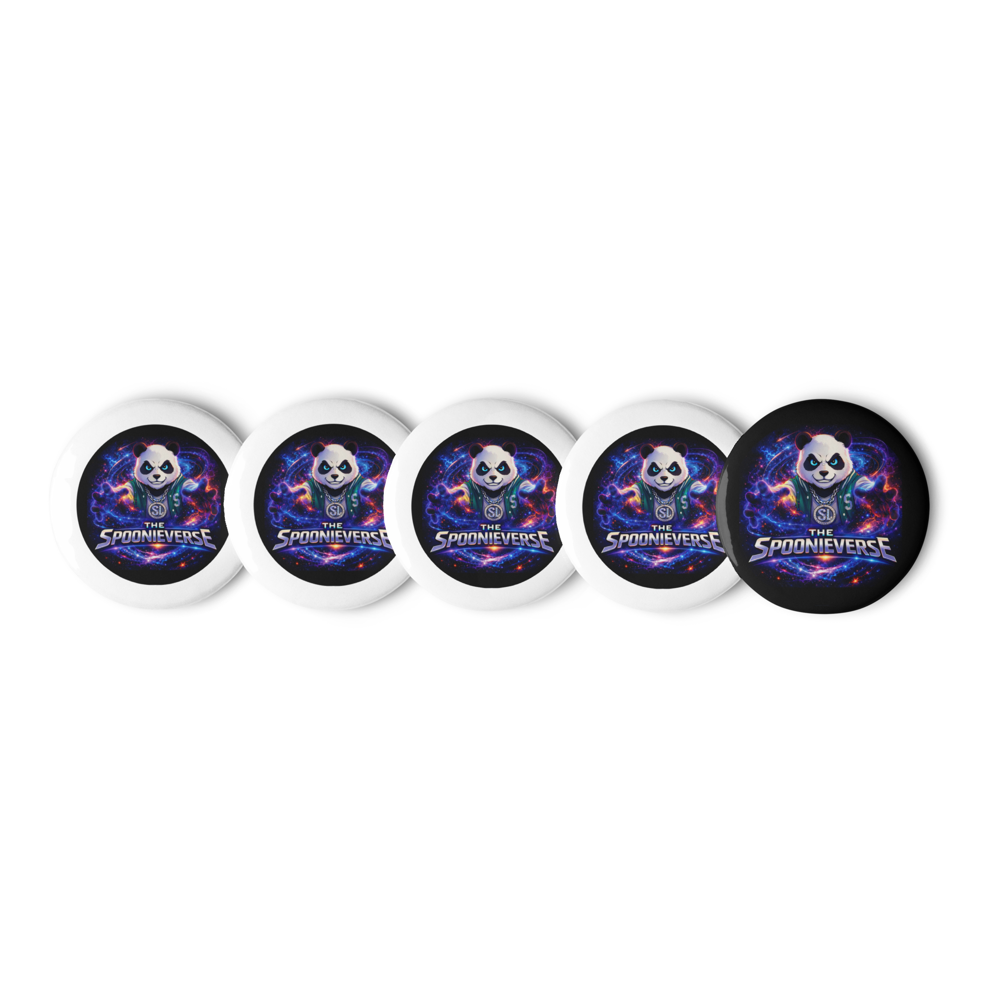 Spoonieverse pin button set featuring original STF1 Graphix artwork