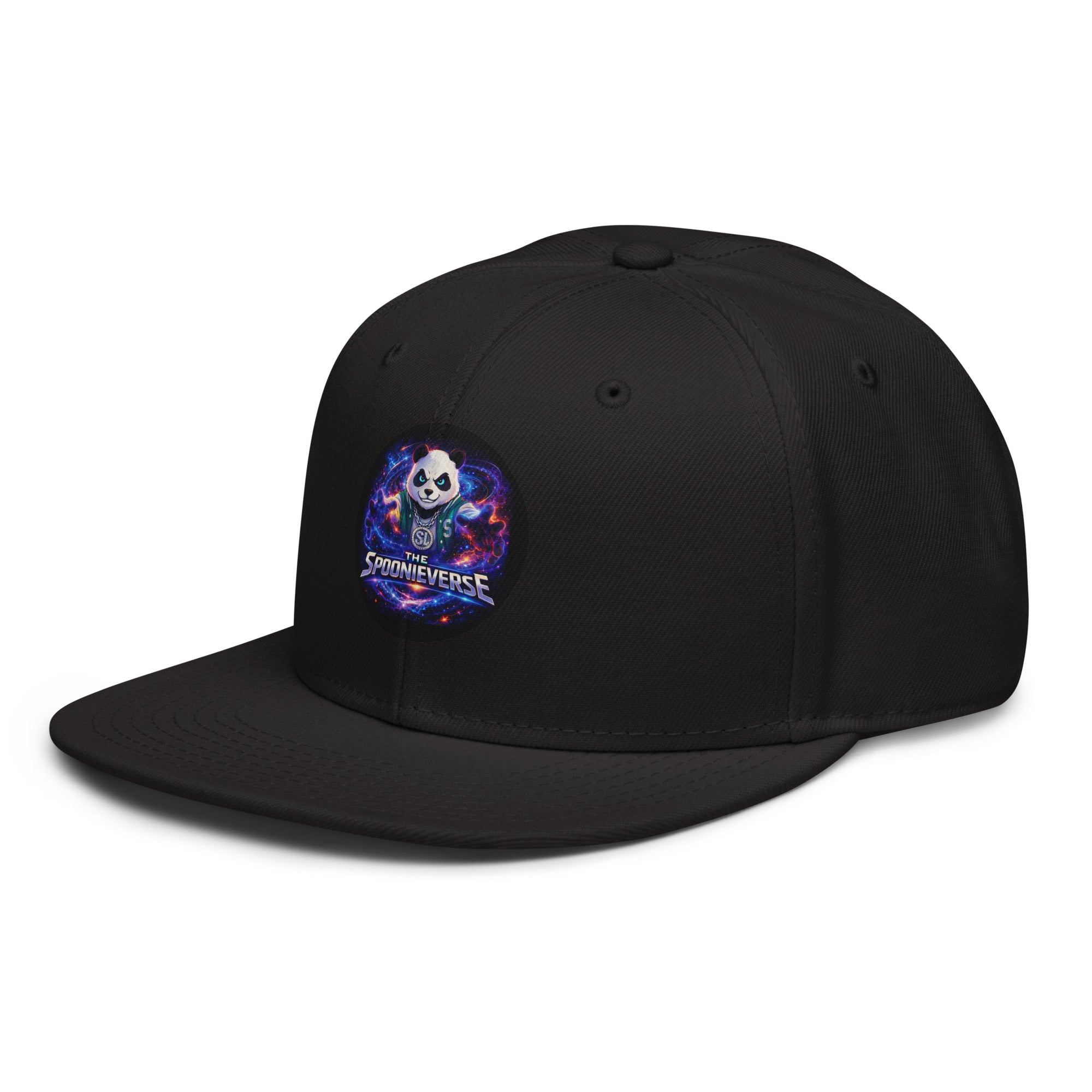 Side view of Spoonieverse snapback hat with adjustable closure