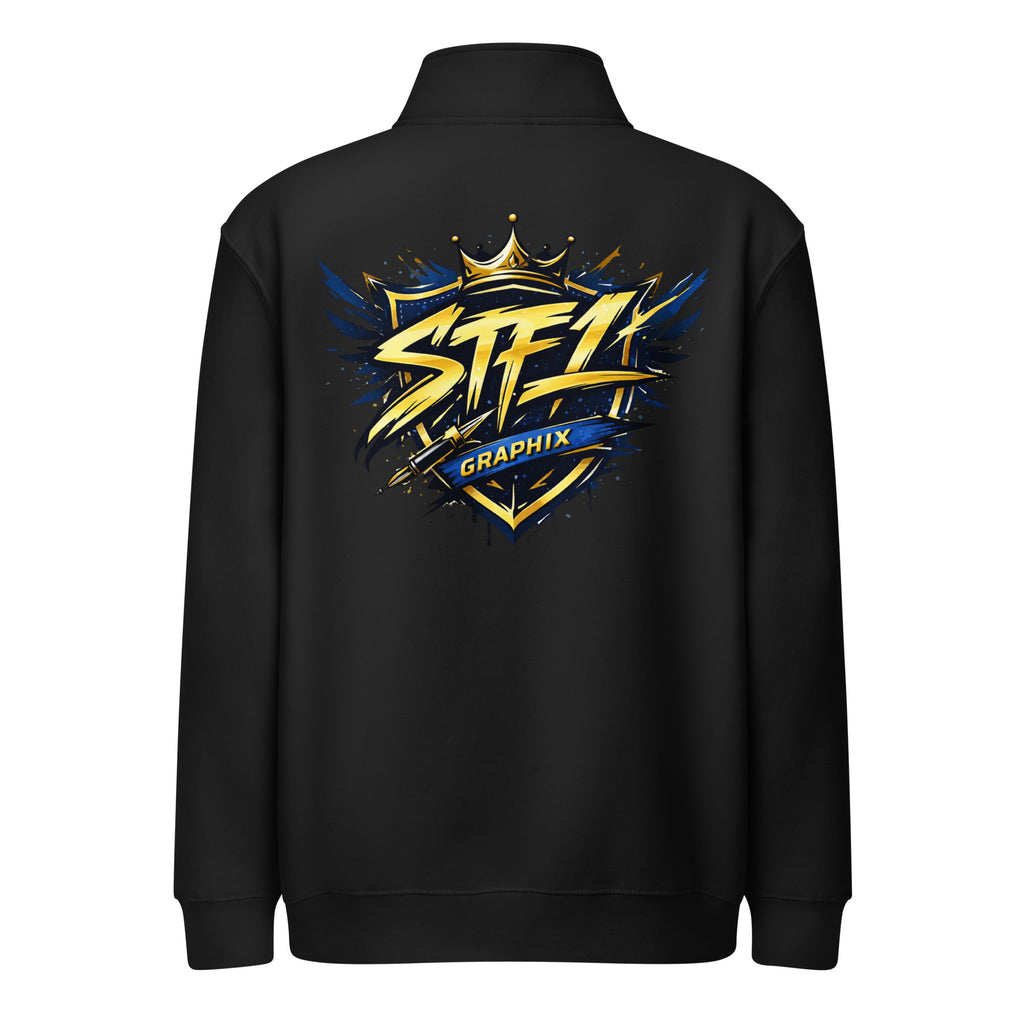 Black STF1 Graphix quarter-zip sweatshirt with large shield logo back print