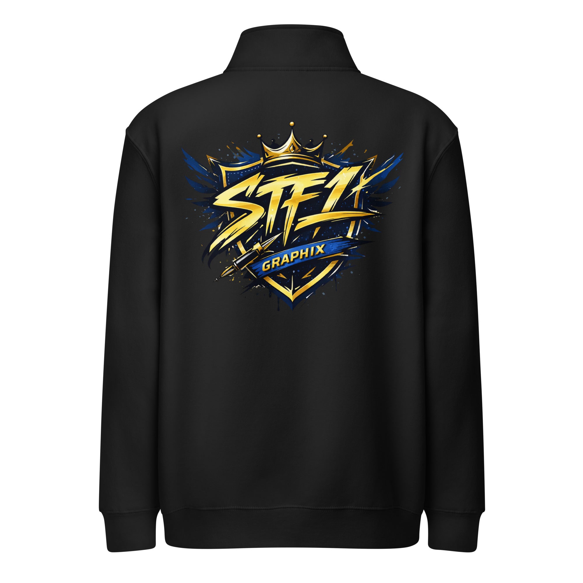 Black STF1 Graphix quarter-zip sweatshirt with large shield logo back print