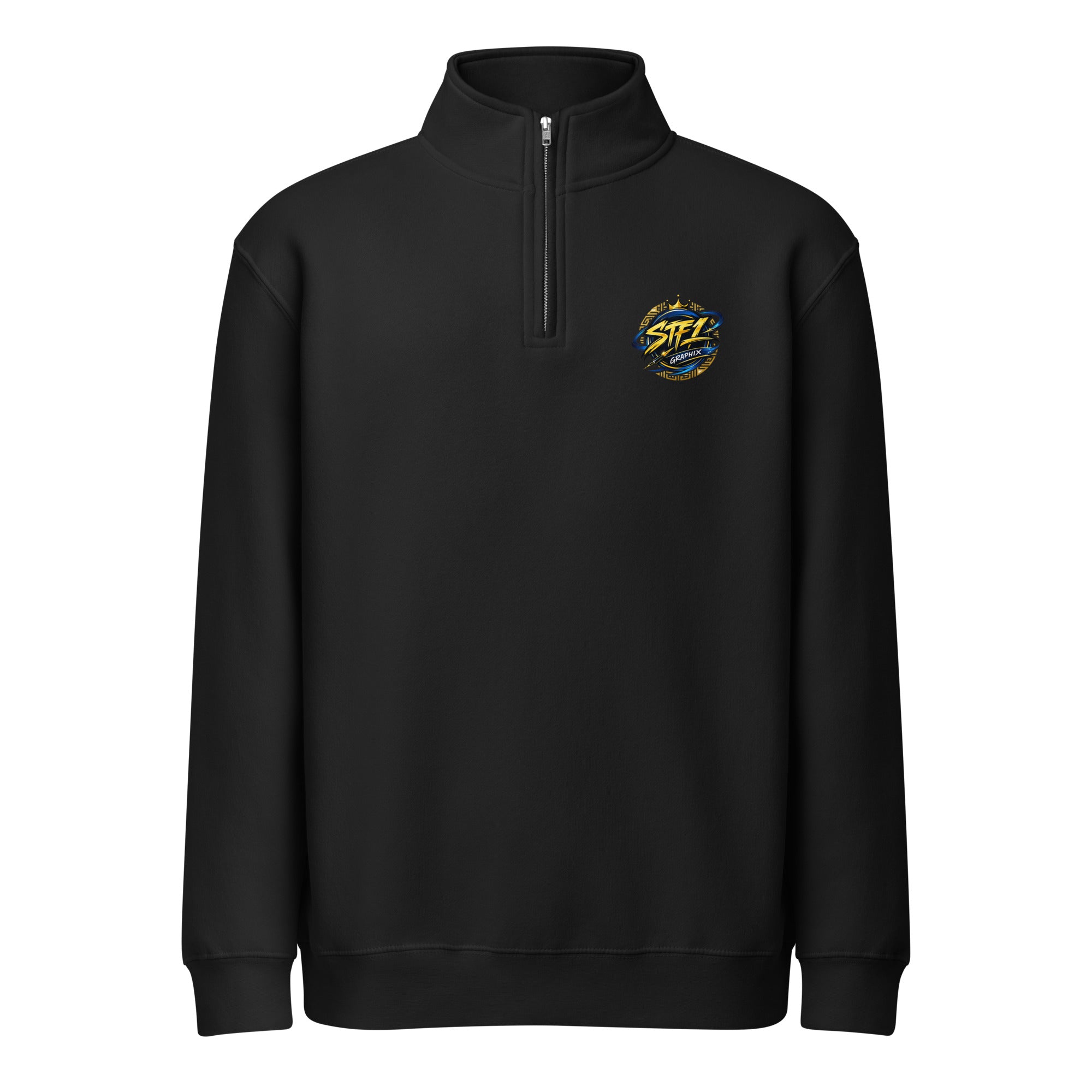 Black STF1 Graphix dual logo quarter-zip sweatshirt with round chest logo
