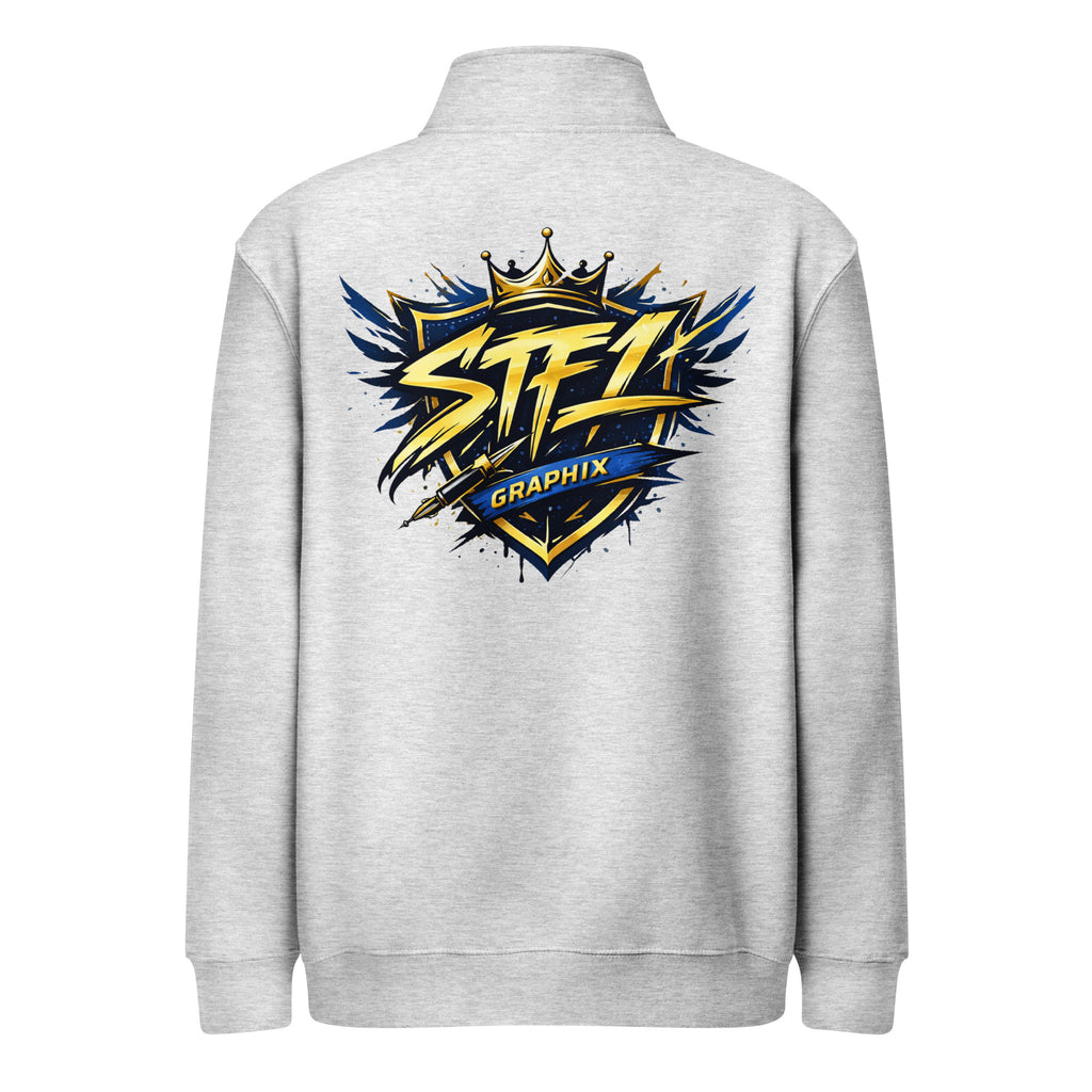 Heather Grey STF1 Graphix quarter-zip sweatshirt with large shield logo back print