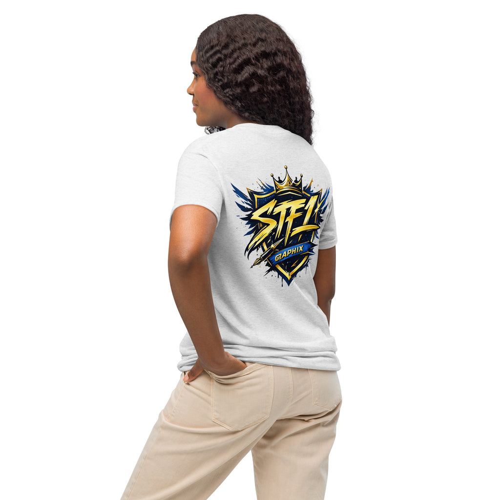 White STF1 Graphix DryBlend T-shirt large shield logo back view