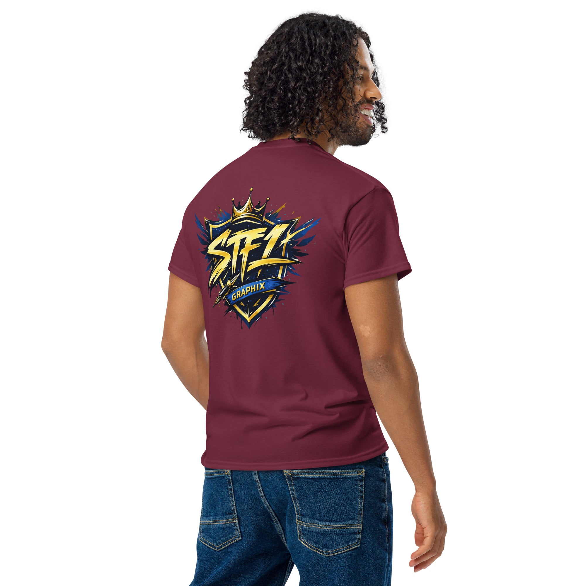Maroon STF1 Graphix DryBlend T-shirt large shield logo back view