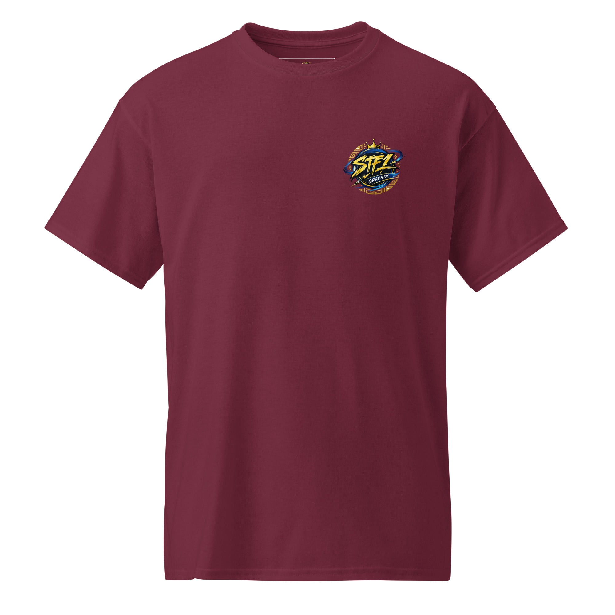 Maroon STF1 Graphix DryBlend T-shirt round logo front chest