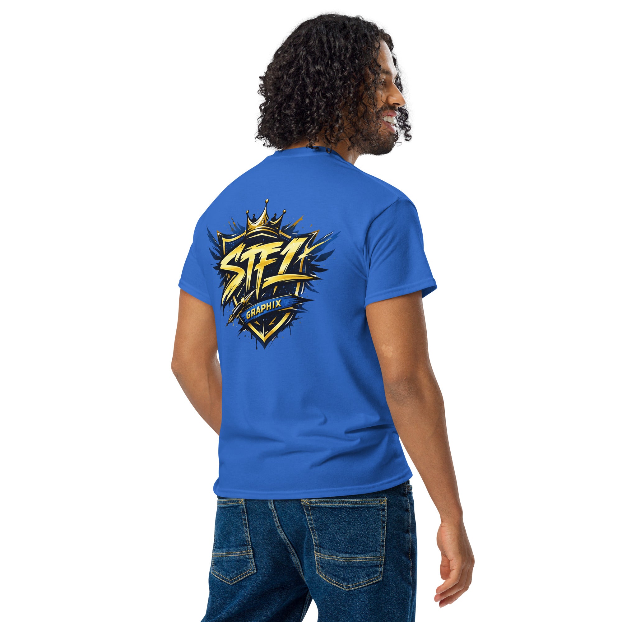 Royal Blue STF1 Graphix DryBlend T-shirt large shield logo back view
